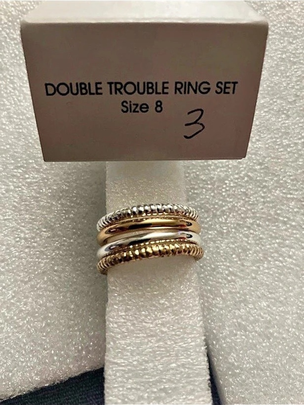 Avon Double Trouble Ring Set Gold & Silver Size 8